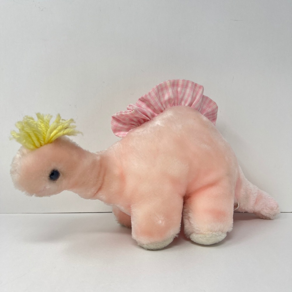 Eden Toys Stegosaurus Dinosaur Plush Small Pink Vintage Wind Up Musical Rotating